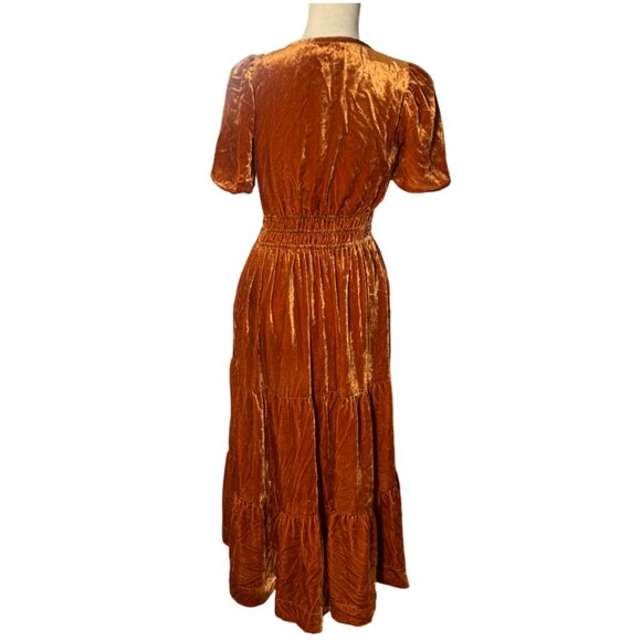 Anthropologie Somerset Velvet Maxi Dress size XS copper orange yellow honey tier - Picture 3 of 11
